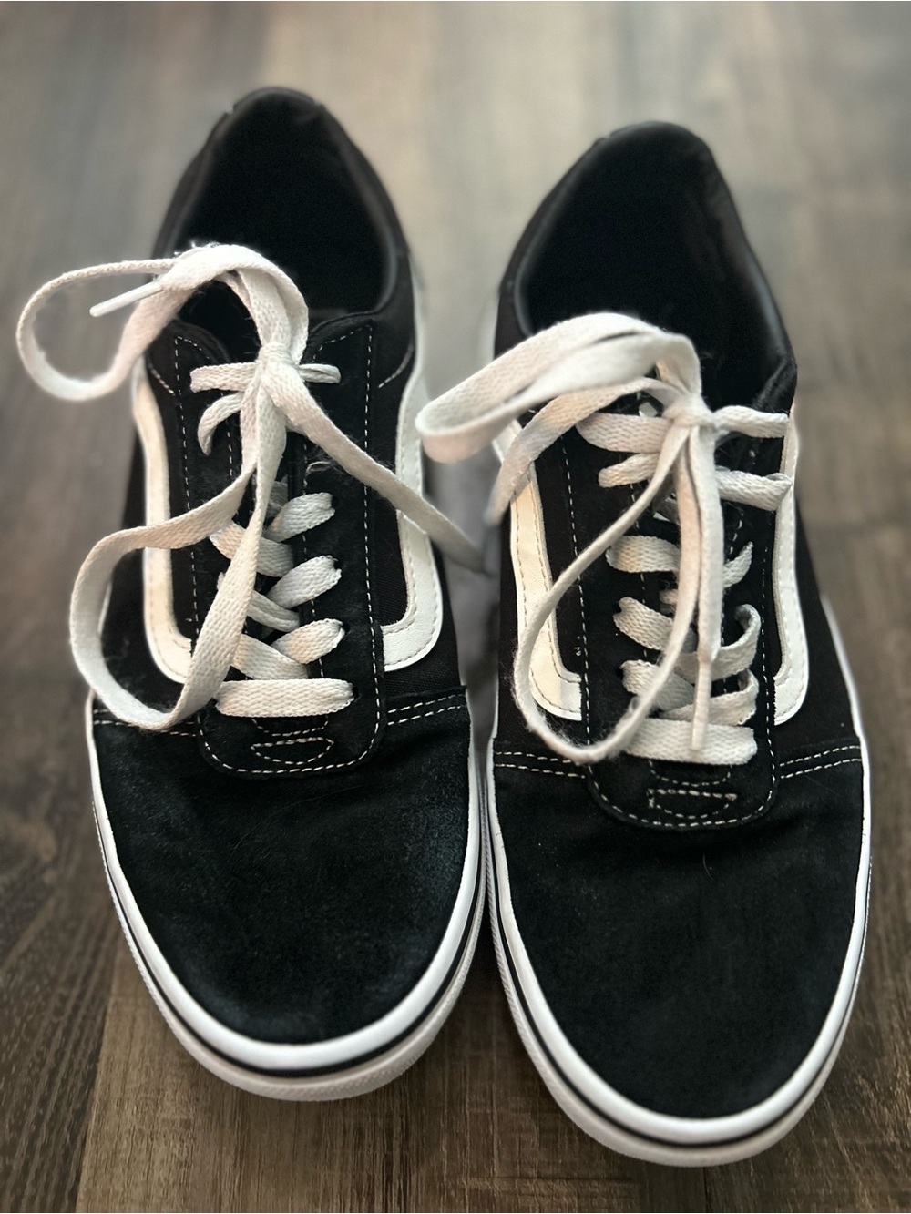 VANS Old Skool Black White Canvas Suede Lace Up Low Top Skate Sneakers - W7.5 M6